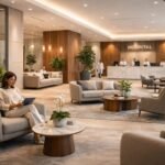Ejemplo de diseño de salas de espera modernas tipo lobby de hotel en hospitales